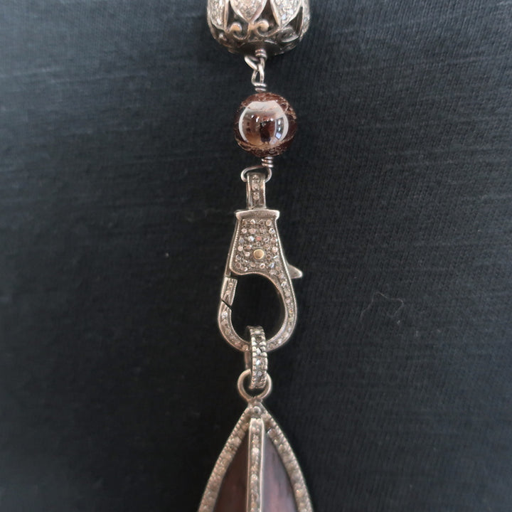 The Woods Beaded Pave Diamond Wood Pendant Necklace Brown