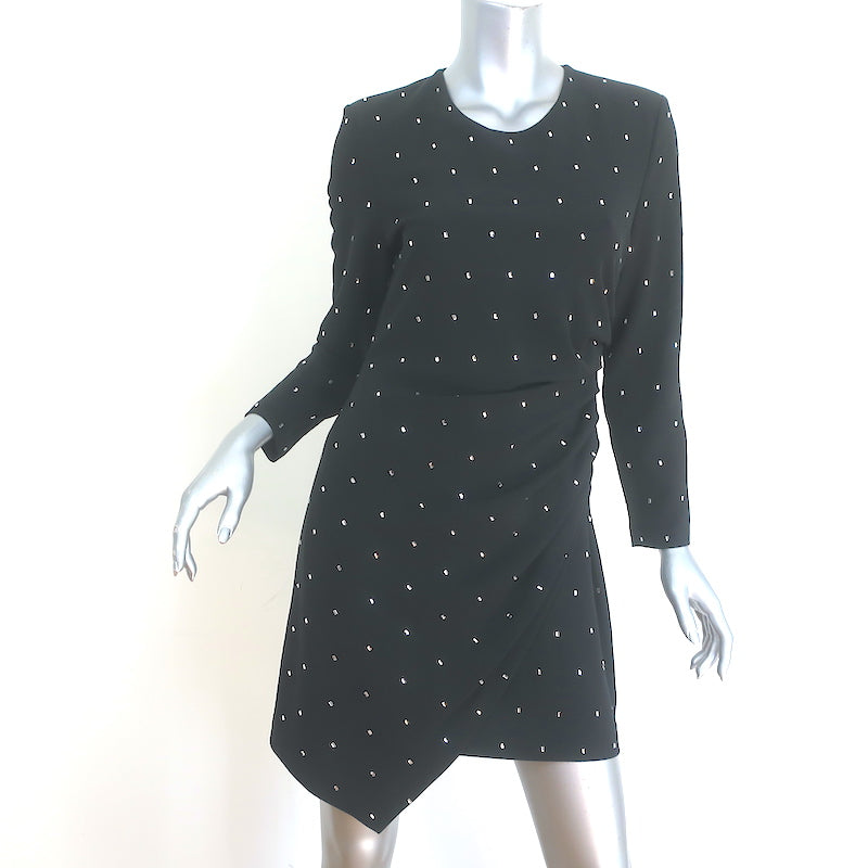 A.L.C. Lana Crystal-Studded Long Sleeve Mini Dress Black Stretch Crepe Celebrity Owned A.L.C. Lana Crystal-Studded Long Sleeve Mini Dress Black Stretch Crepe Celebrity Owned