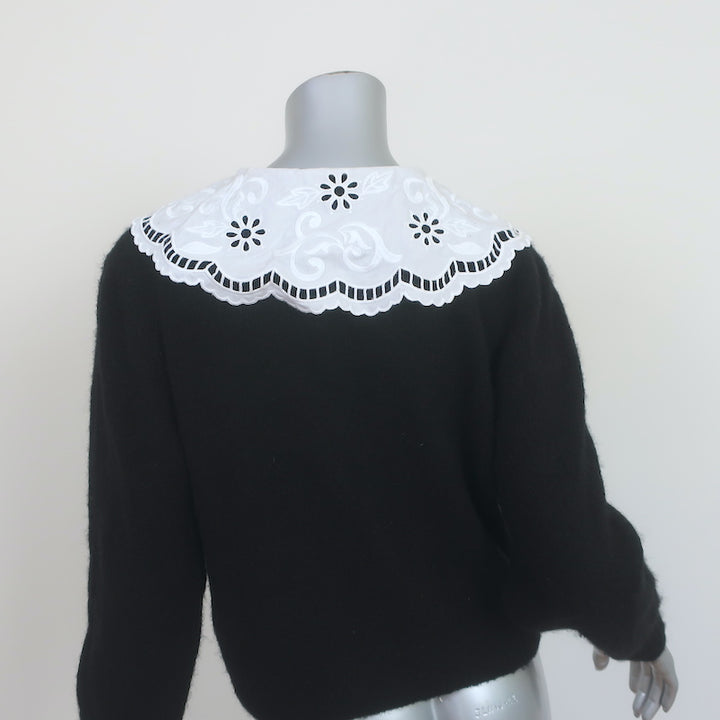 &amp; Other Stories Embroidered Collar Cardigan Black Alpaca-Blend Size Small