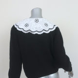 & Other Stories Embroidered Collar Cardigan Black Alpaca-Blend Size Small
