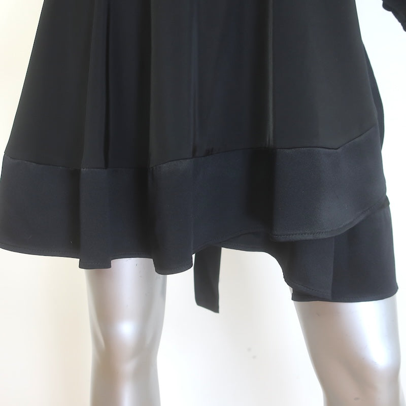 Zimmermann Long Sleeve Mini Wrap Dress Black Satin-Trimmed Silk Size 2