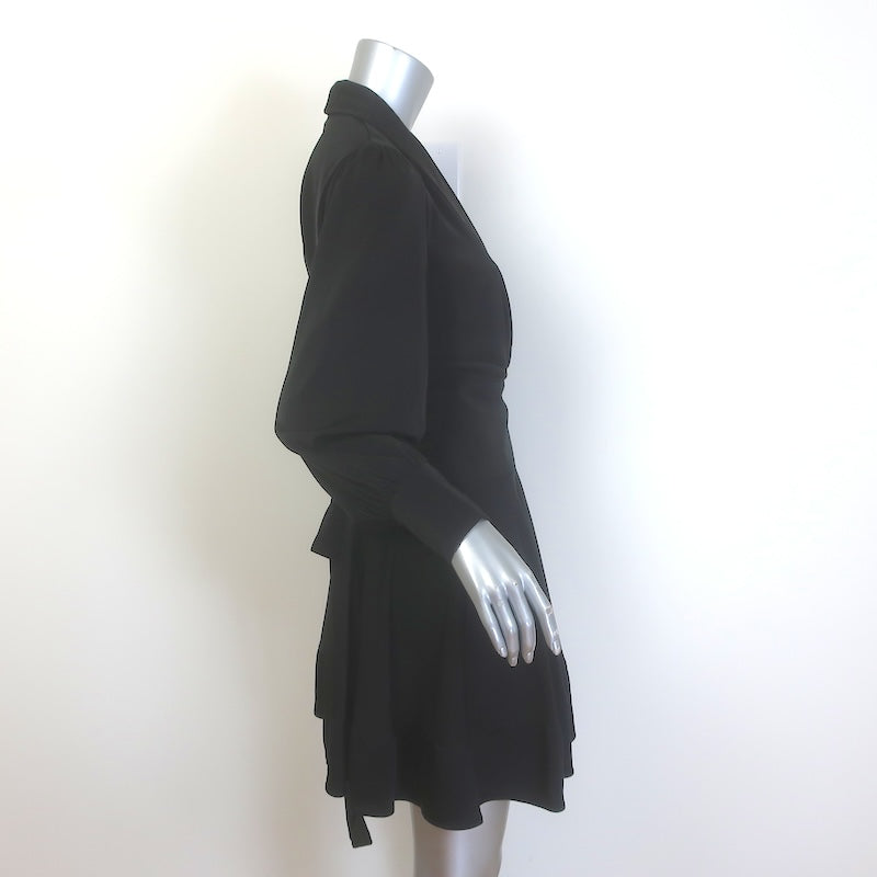 Zimmermann Long Sleeve Mini Wrap Dress Black Satin-Trimmed Silk Size 2