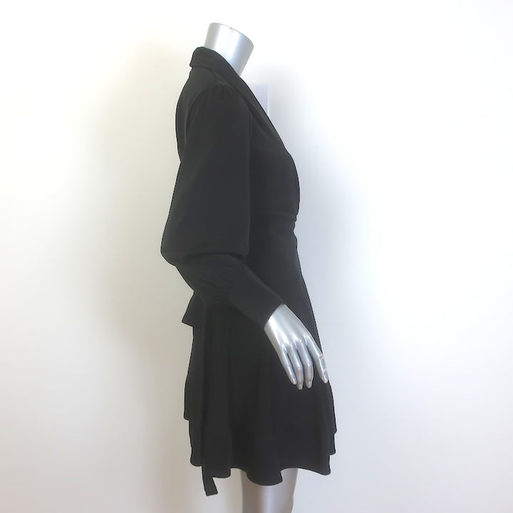 Zimmermann Long Sleeve Mini Wrap Dress Black Satin-Trimmed Silk Size 2