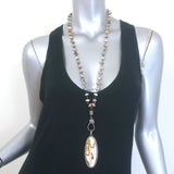 The Woods Beaded Pave Diamond Marble Pendant Necklace Cream