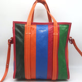 Balenciaga Bazar Small Shopper Tote Orange/Multi Striped Leather Crossbody