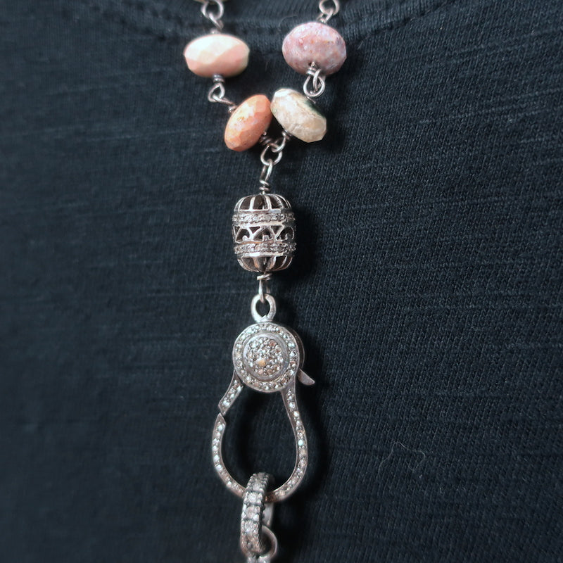 The Woods Beaded Pave Diamond Marble Pendant Necklace Cream