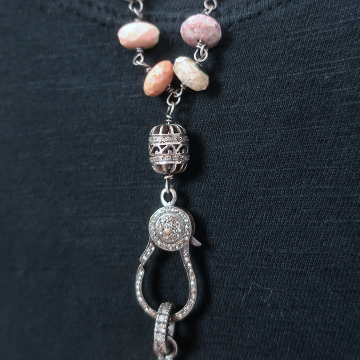 The Woods Beaded Pave Diamond Marble Pendant Necklace Cream