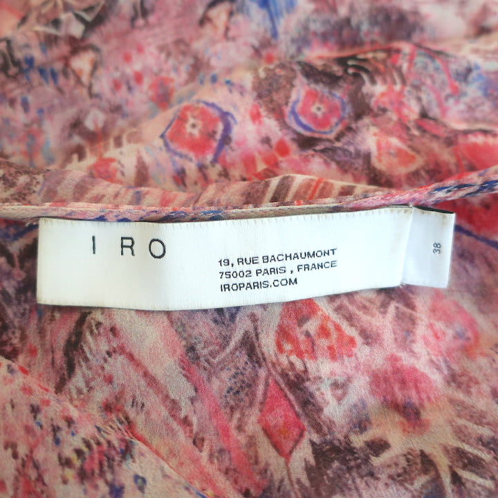IRO Knot Mini Dress Gazania Pink Printed Silk Size 38 Short Sleeve V-Neck