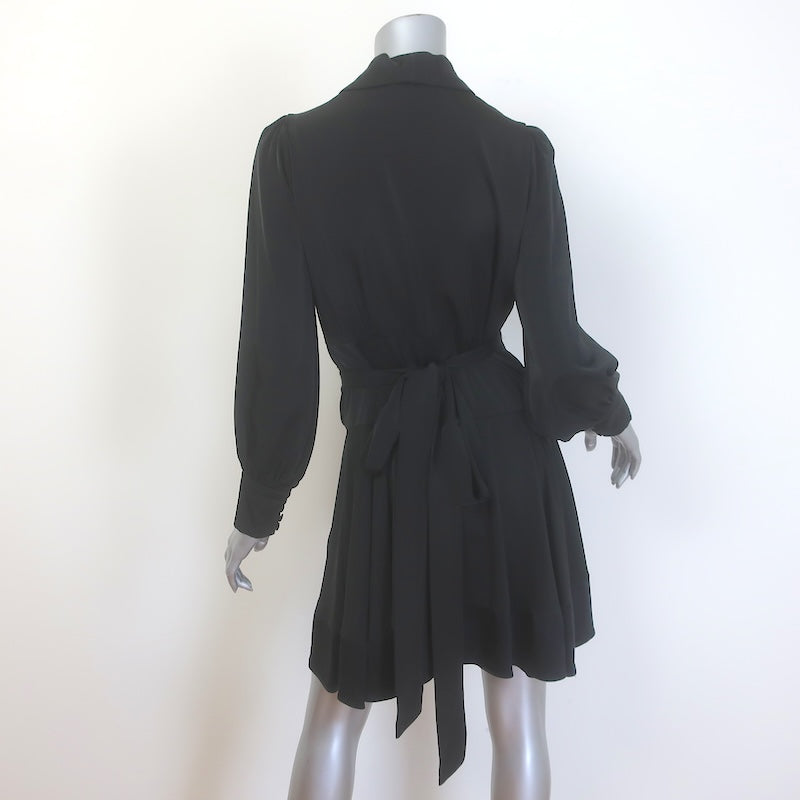 Zimmermann Long Sleeve Mini Wrap Dress Black Satin-Trimmed Silk Size 2