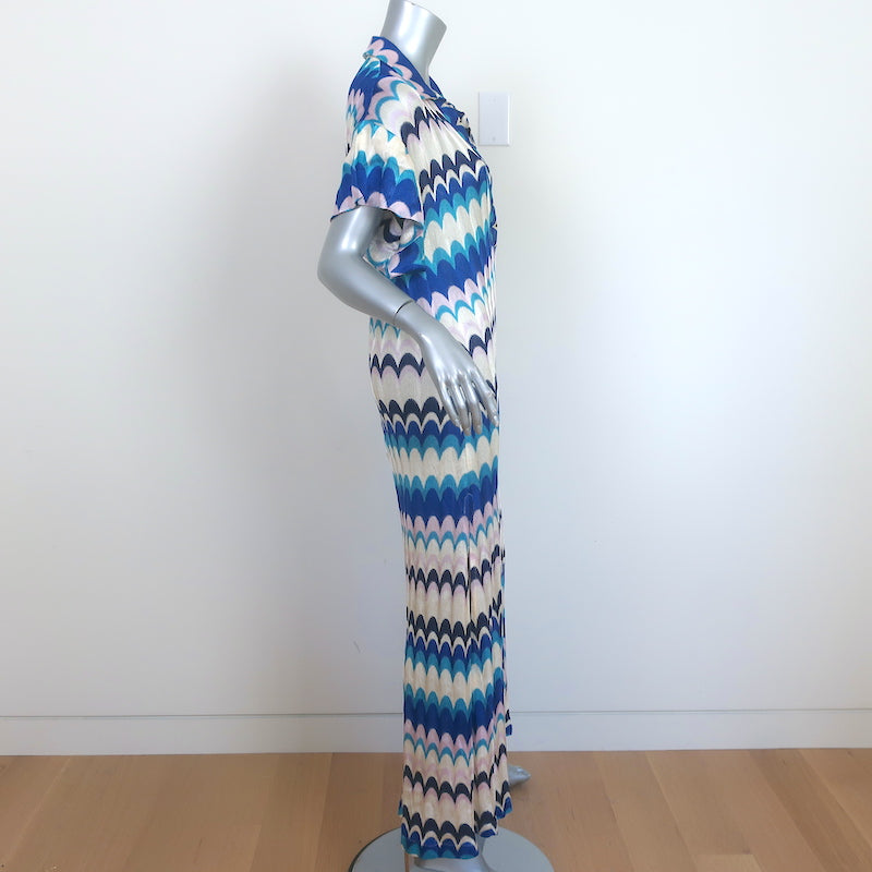 Alexis Maxi Dress Lucchini Blue/Cream Silky Knit Size Medium Cover-Up Caftan