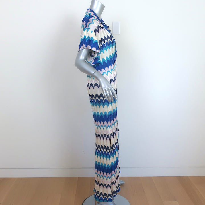Alexis Maxi Dress Lucchini Blue/Cream Silky Knit Size Medium Cover-Up Caftan