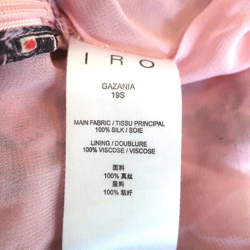 IRO Knot Mini Dress Gazania Pink Printed Silk Size 38 Short Sleeve V-Neck