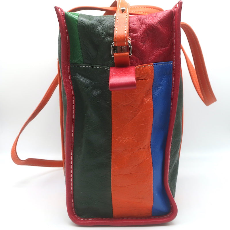 Balenciaga Bazar Small Shopper Tote Orange/Multi Striped Leather Crossbody