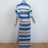 Alexis Maxi Dress Lucchini Blue/Cream Silky Knit Size Medium Cover-Up Caftan