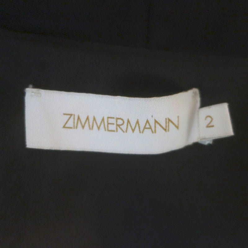Zimmermann Long Sleeve Mini Wrap Dress Black Satin-Trimmed Silk Size 2