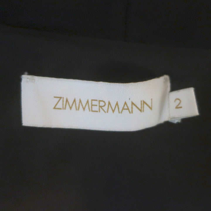 Zimmermann Long Sleeve Mini Wrap Dress Black Satin-Trimmed Silk Size 2
