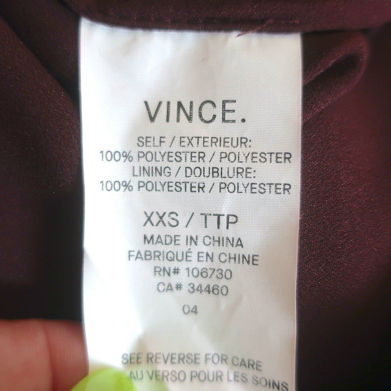 Vince Shift Dress Wine Satin-Trimmed Crepe Size Extra Extra Small NEW
