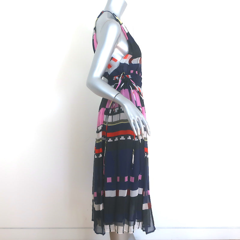 Apiece Apart Lippard Sleeveless Midi Dress Navy/Multi Striped Chiffon Size 4