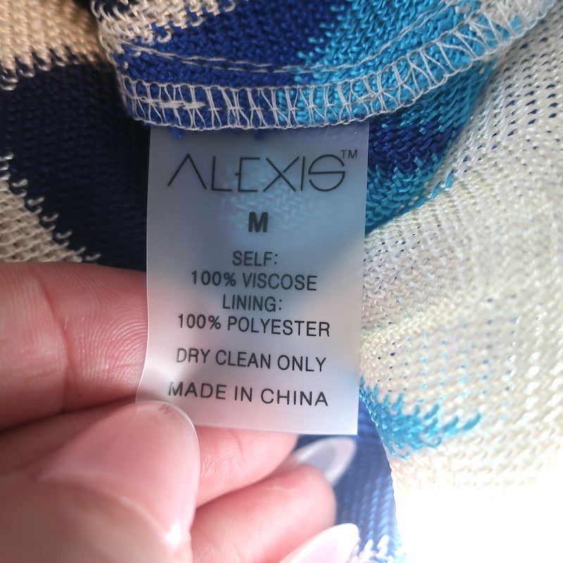 Alexis Maxi Dress Lucchini Blue/Cream Silky Knit Size Medium Cover-Up Caftan