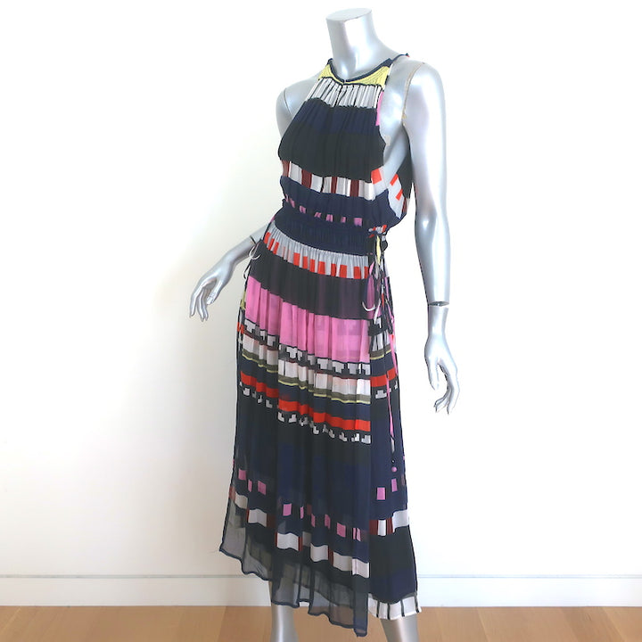 Apiece Apart Lippard Sleeveless Midi Dress Navy/Multi Striped Chiffon Size 4