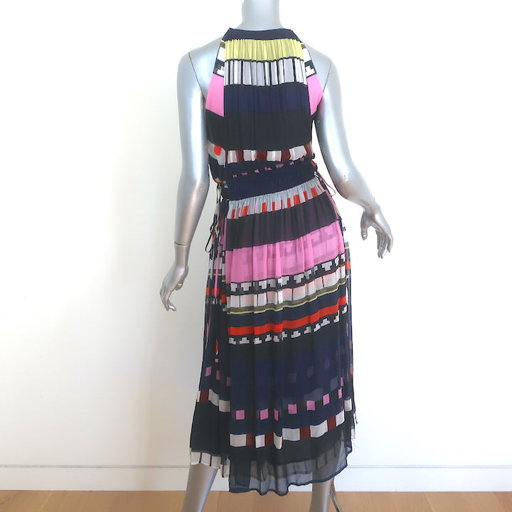 Apiece Apart Lippard Sleeveless Midi Dress Navy/Multi Striped Chiffon Size 4
