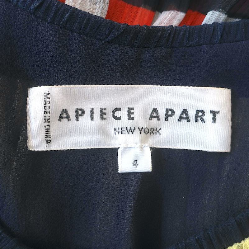 Apiece Apart Lippard Sleeveless Midi Dress Navy/Multi Striped Chiffon Size 4