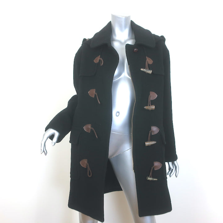 Vintage Burberry Hooded Duffle Coat Black Wool Size Small Toggle-Front Jacket