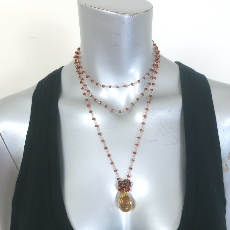 Long Beaded Teardrop Jewel Necklace Brown &amp; Light Yellow