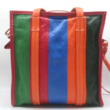 Balenciaga Bazar Small Shopper Tote Orange/Multi Striped Leather Crossbody