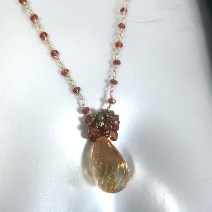 Long Beaded Teardrop Jewel Necklace Brown &amp; Light Yellow