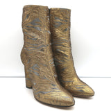 Dries Van Noten Metallic Brocade Curved-Heel Ankle Boots Gold Size 38.5