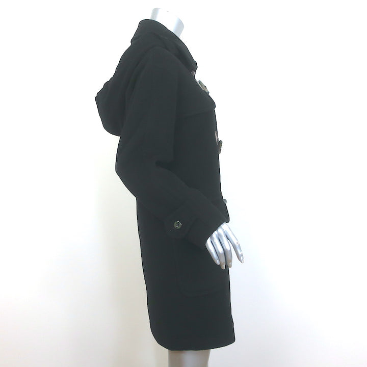 Vintage Burberry Hooded Duffle Coat Black Wool Size Small Toggle-Front Jacket