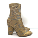 Dries Van Noten Metallic Brocade Curved-Heel Ankle Boots Gold Size 38.5