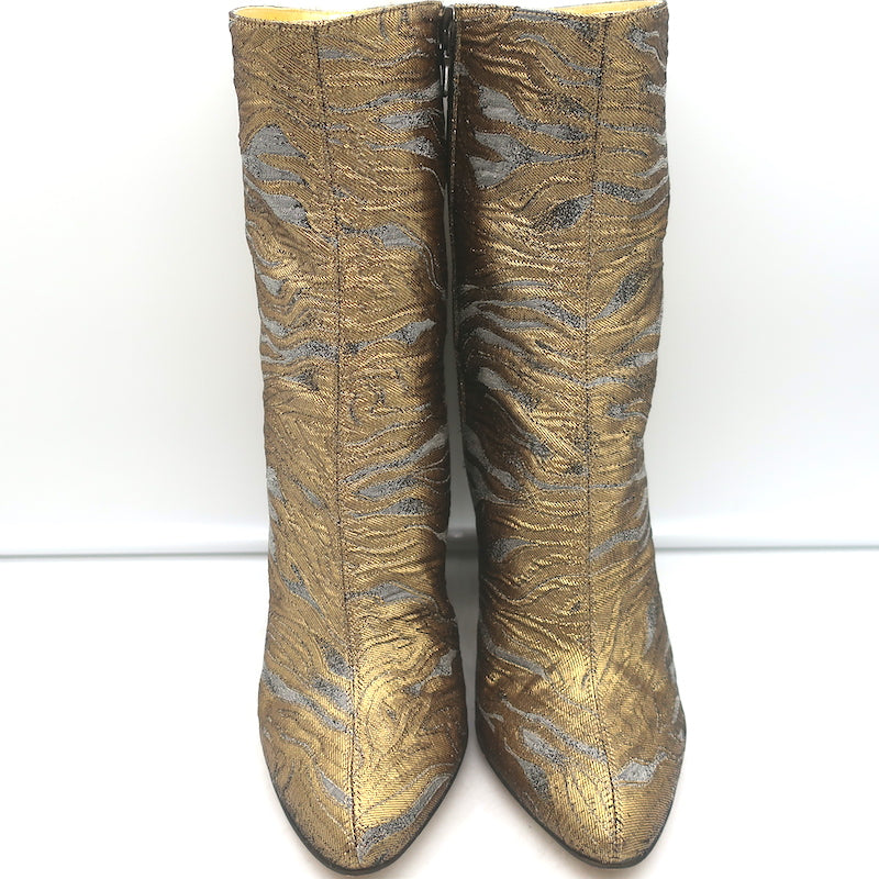 Dries Van Noten Metallic Brocade Curved-Heel Ankle Boots Gold Size 38.5