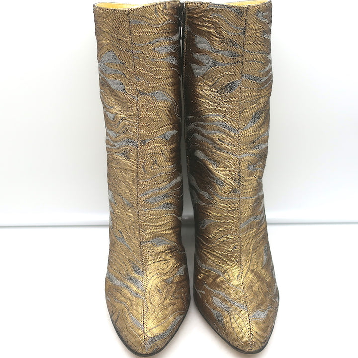 Dries Van Noten Metallic Brocade Curved-Heel Ankle Boots Gold Size 38.5