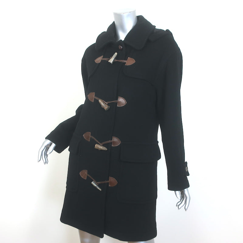 Vintage Burberry Hooded Duffle Coat Black Wool Size Small Toggle-Front Jacket