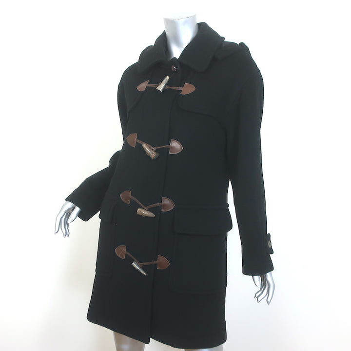 Vintage Burberry Hooded Duffle Coat Black Wool Size Small Toggle-Front Jacket