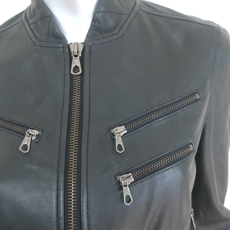 Rag &amp; Bone Leather Quilted-Sleeve Jacket Black Size 6