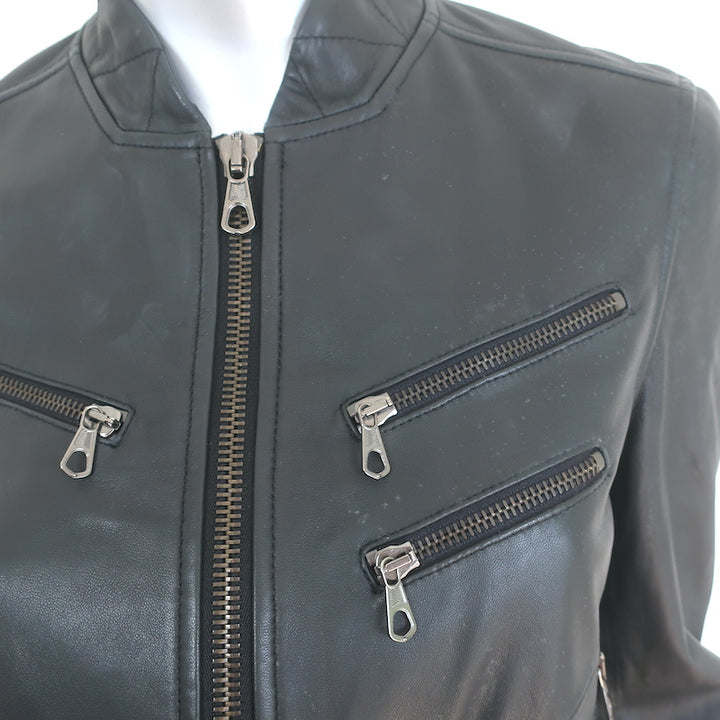 Rag &amp; Bone Leather Quilted-Sleeve Jacket Black Size 6