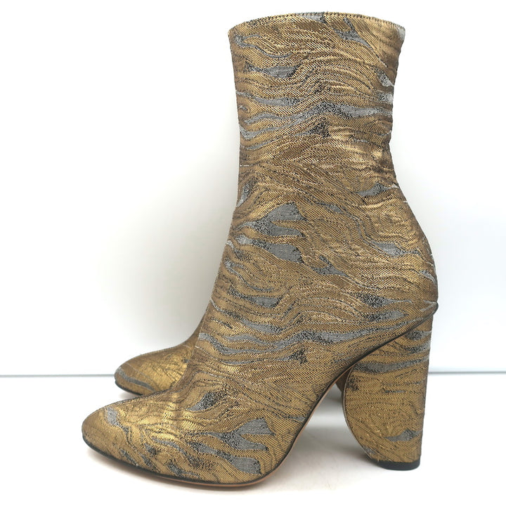 Dries Van Noten Metallic Brocade Curved-Heel Ankle Boots Gold Size 38.5