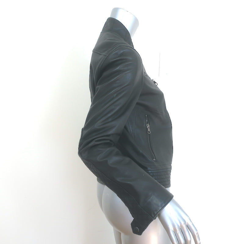 Rag &amp; Bone Leather Quilted-Sleeve Jacket Black Size 6