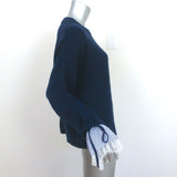 Cinq a Sept Atlas Lace-Trim Bell Sleeve Sweater Navy Wool-Blend Size Small