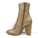 Dries Van Noten Metallic Brocade Curved-Heel Ankle Boots Gold Size 38.5