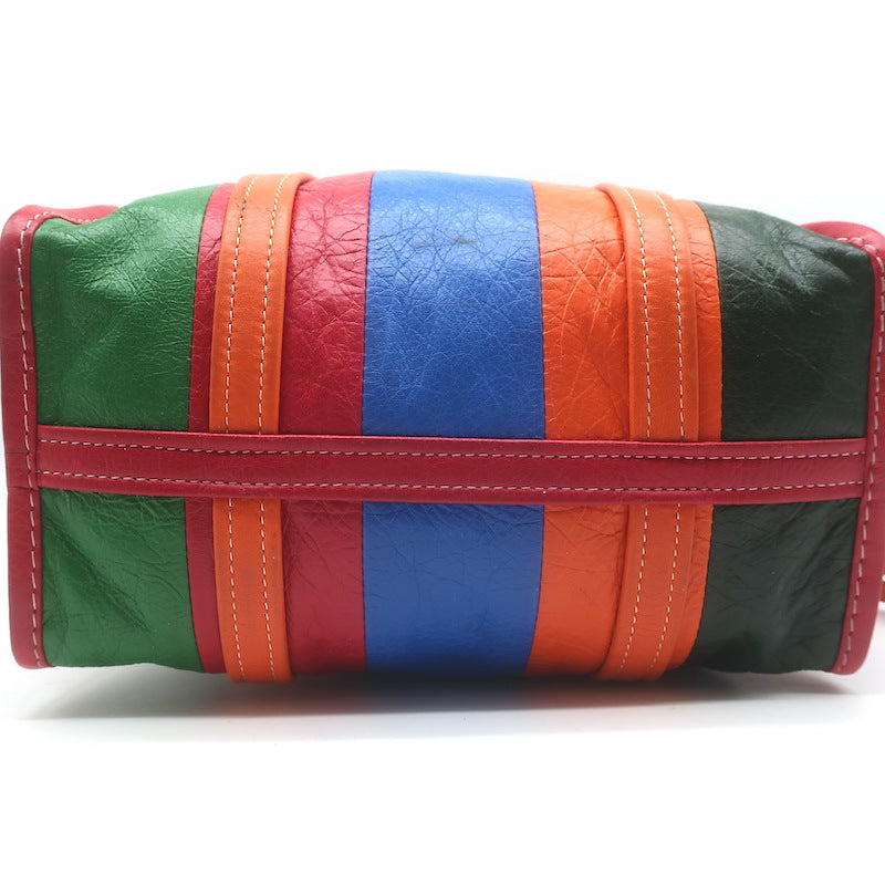 Balenciaga Bazar Small Shopper Tote Orange/Multi Striped Leather Crossbody