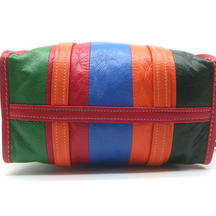 Balenciaga Bazar Small Shopper Tote Orange/Multi Striped Leather Crossbody