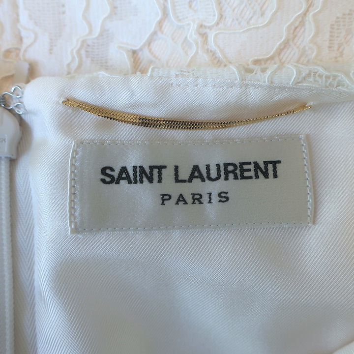 Saint Laurent Floral Lace Cap Sleeve Mini Shift Dress Cream Size 36