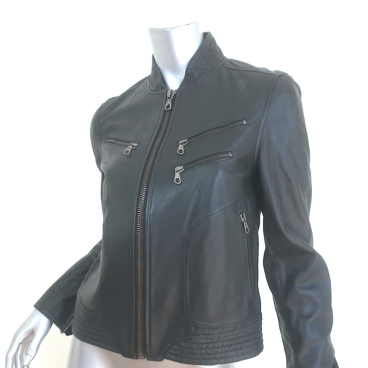 Rag &amp; Bone Leather Quilted-Sleeve Jacket Black Size 6