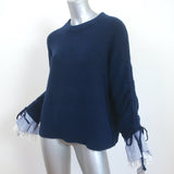 Cinq a Sept Atlas Lace-Trim Bell Sleeve Sweater Navy Wool-Blend Size Small