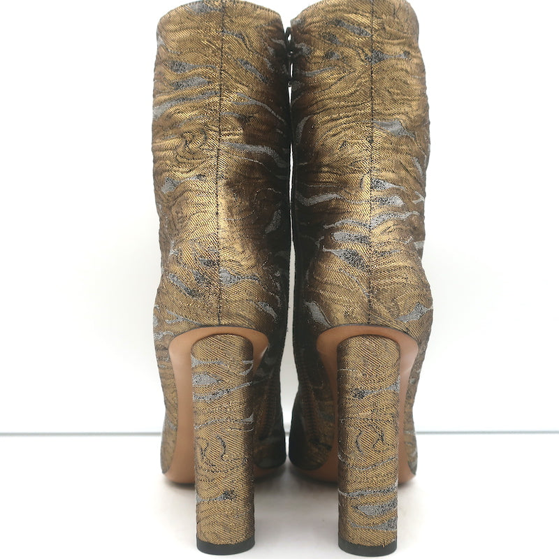 Dries Van Noten Metallic Brocade Curved-Heel Ankle Boots Gold Size 38.5