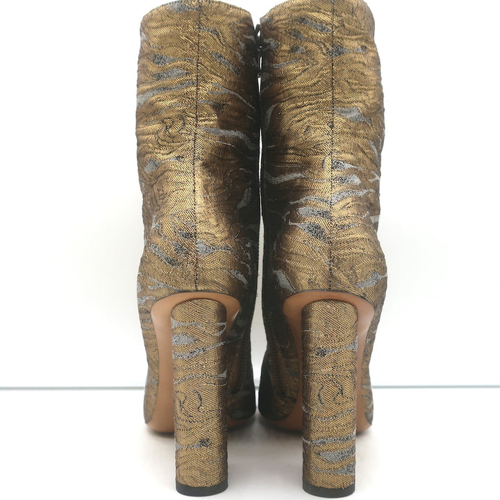 Dries Van Noten Metallic Brocade Curved-Heel Ankle Boots Gold Size 38.5
